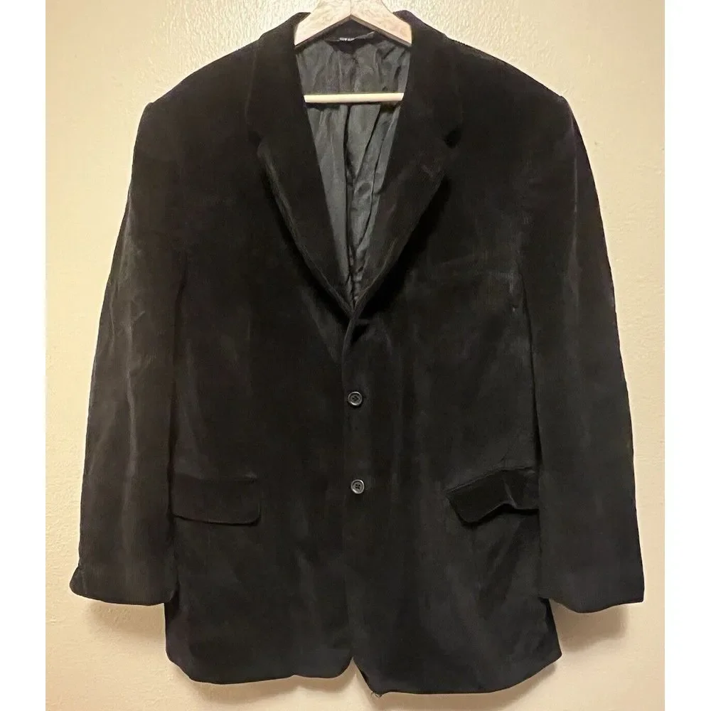 Stafford Mens 46R Corduroy Sport Coat Blazer Two Button Jacket Black‎ Vented